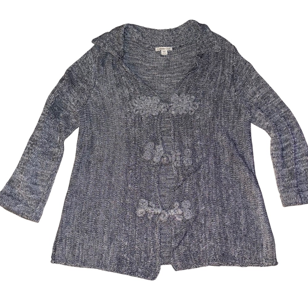 Coldwater Creek Womens‎ Cardigan Sweater Size L 14-16 Gray Textured Knit Closure